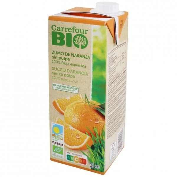 Zumo de naranja Carrefour ecológico exprimido sin pulpa brik 1 l. - 1 l - Imagen del producto en Findit