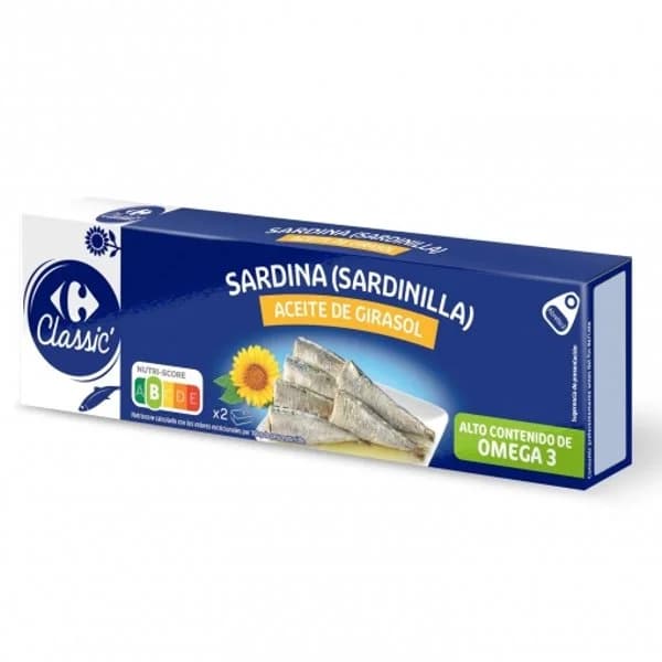 Sardinillas en aceite de girasol Classic Carrefour pack de 2 unidades de 65 g. - 0.13 kg - Imagen del producto en Findit