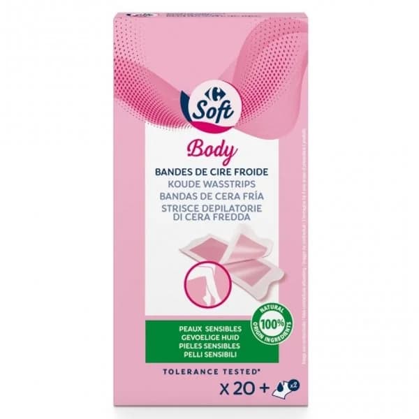 Bandas de cera corporales depilatoria frías Carrefour Soft 20 ud. - 20 ud - Imagen del producto en Findit