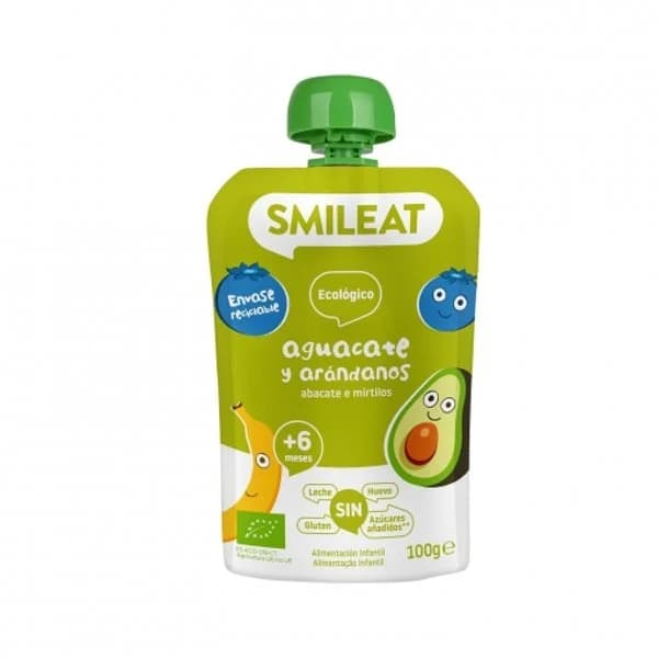 Bolsita de aguacate y arándanos desde 6 meses ecológico Smileat sin gluten 100 g. - 0.1 kg - Imagen del producto en Findit
