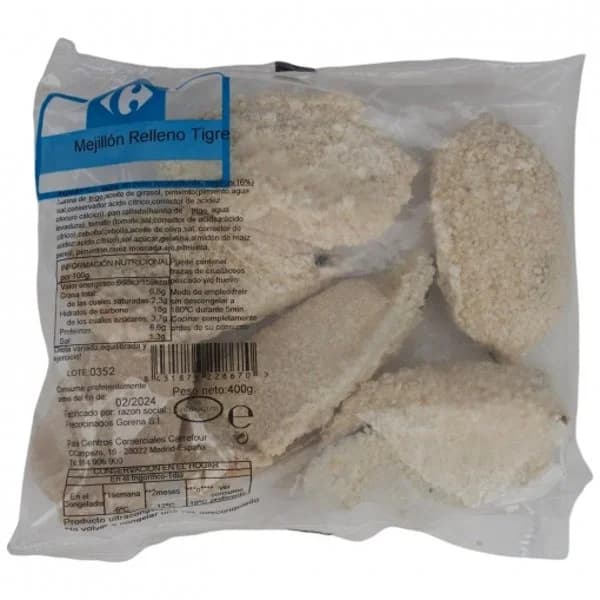 Mejillón tigre relleno congelado Carrefour 400 g - 0.4 kg - Imagen del producto en Findit