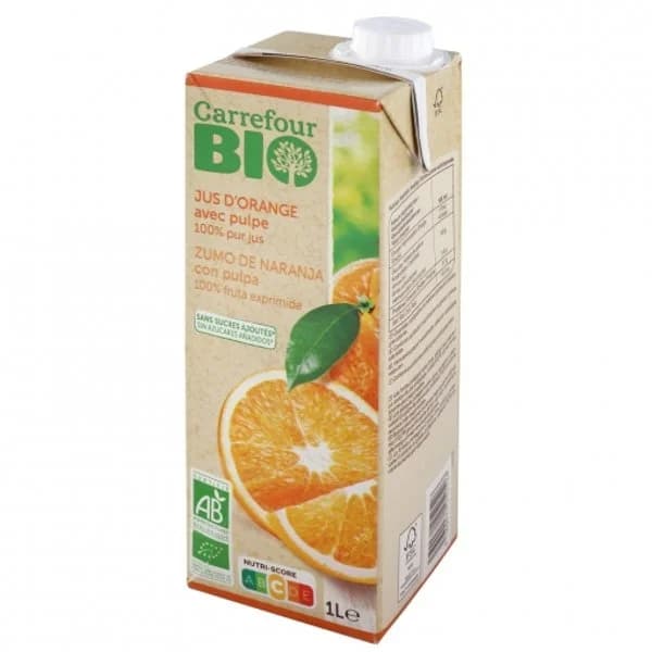 Zumo de naranja con pulpa ecológico Carrefour Bio brik 1 l. - 1 l - Imagen del producto en Findit