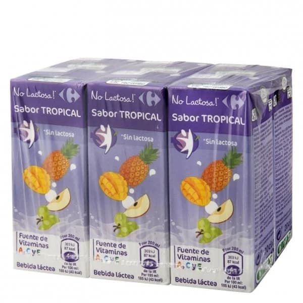 Zumo de fruta y leche Carrefour Tropical sin lactosa pack de 6 briks de 20 cl. - 1.2 l - Imagen del producto en Findit