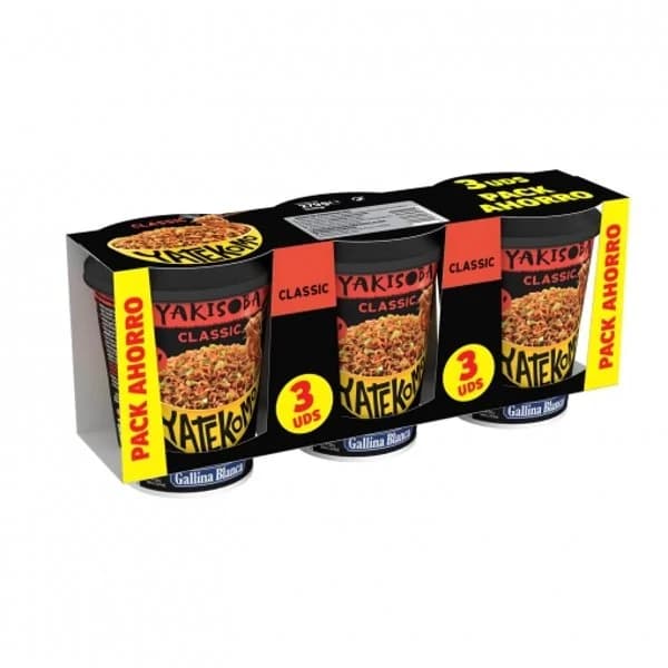 Yatekomo Yakisoba Gallina Blanca pack de 3 unidades de  93 g. - 0.28 kg - Imagen del producto en Findit