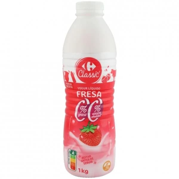 Yogur desnatado líquido de fresa sin azúcar añadido Carrefour sin gluten 1 kg. - 1 kg - Imagen del producto en Findit