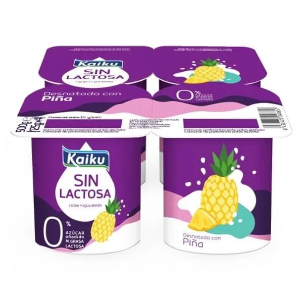 Leche fermentada desnatada con piña sin azúcar añadido Kaiku sin gluten sin lactosa pack de 4 unidades de 125 g. - 0.5 kg - Imagen del producto en Findit