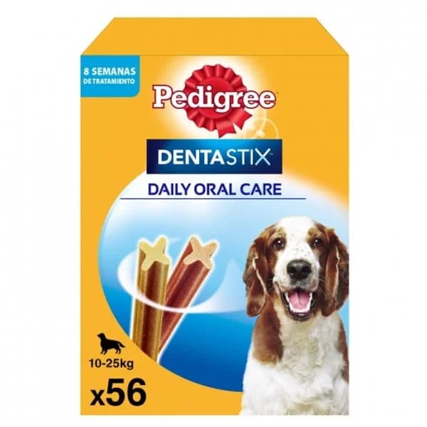Snacks dental para perros medianos Pedigree daily Oral Care Dentastix pack de 56 unidades - 56.15 ud - Imagen del producto en Findit
