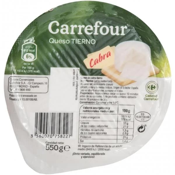Queso de cabra tierno mini Carrefour 550 g - 0.55 kg - Imagen del producto en Findit