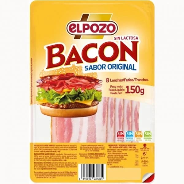 Bacon cocido ahumado lonchas corte fresco El Pozo sin gluten sin lactosa 150 g. - 0.15 kg - Imagen del producto en Findit