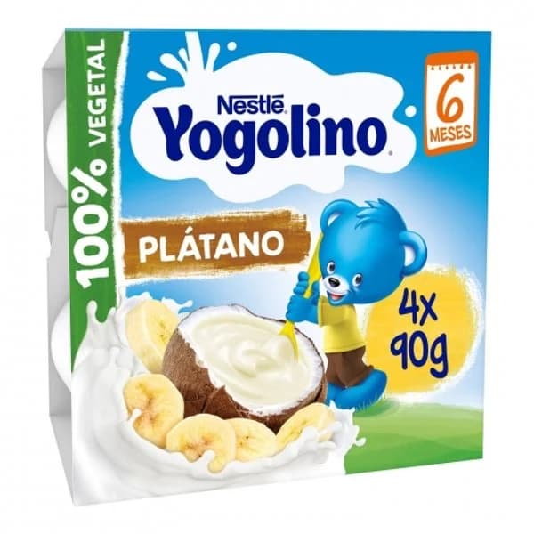 Postre de coco plátano desde 6 meses Nestlé Yogolino sin gluten y sin lactosa pack de 4 unidades de 90 g. - 0.36 kg - Imagen del producto en Findit