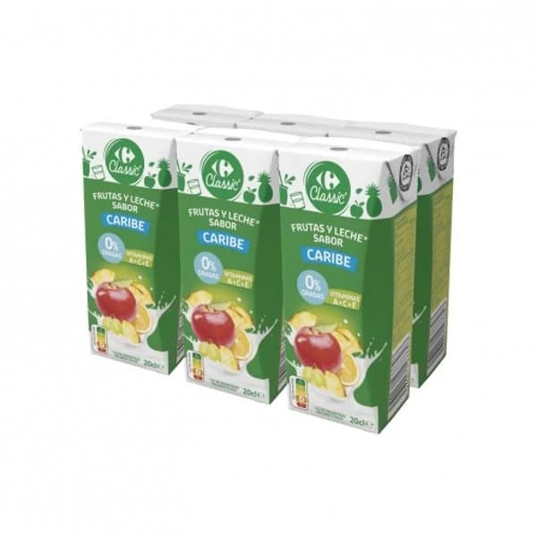 Bebida de frutas y leche sabor caribe Carrefour Classic pack de 6 briks de 20 cl. - 1.19 l - Imagen del producto en Findit