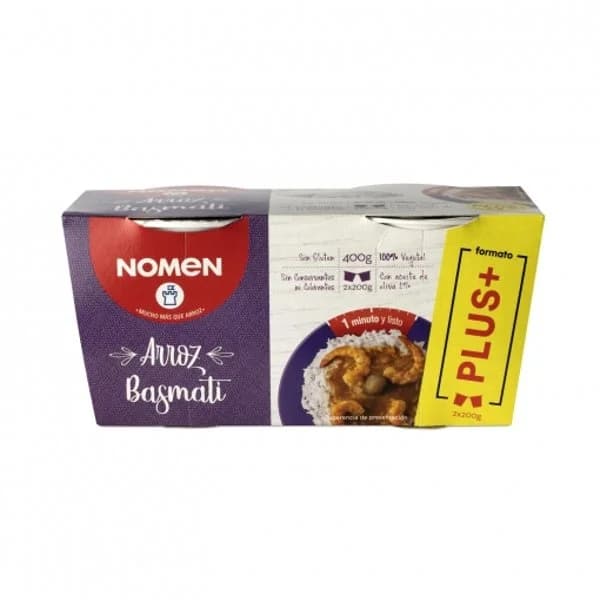 Arroz basmati para microondas Nomen sin gluten pack de 2 unidades de 200 g. - 0.4 kg - Imagen del producto en Findit