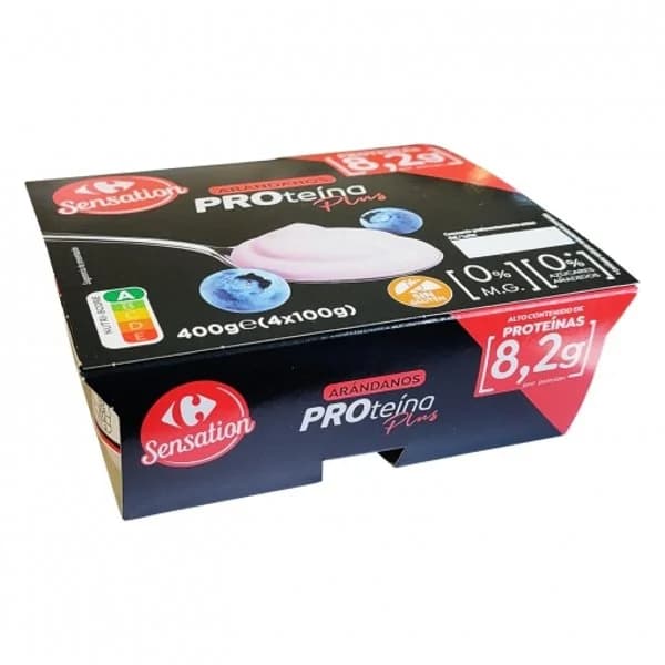 Queso fresco desnatado con arándanos sin azúcar añadido proteína plus Carrefour Sensation sin gluten pack de 4 unidades de 100 g. - 0.4 kg - Imagen del producto en Findit