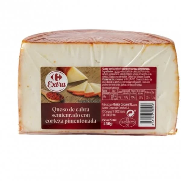 Queso semicurado de cabra corteza pimentonada Carrefour Extra cuña 450 g. - 0.45 kg - Imagen del producto en Findit
