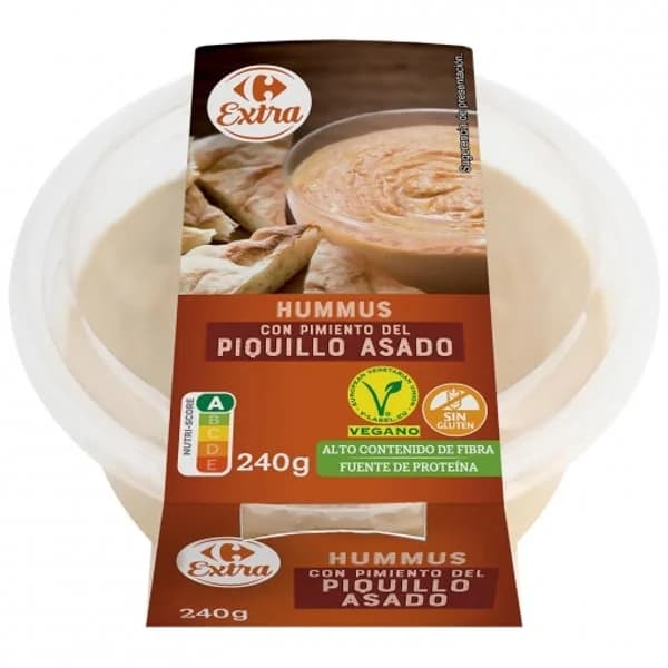 Hummus con pimiento del piquillo asado Carrefour Extra sin gluten 240 g - 0.24 kg - Imagen del producto en Findit