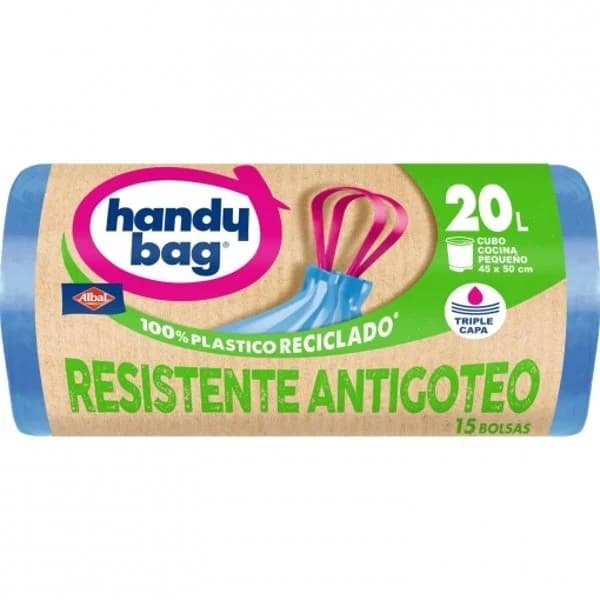 Bolsas de Basura Resistente y Antigoteo 100% Reciclado HANDY BAG 20L 15 ud - 14.65 ud - Imagen del producto en Findit