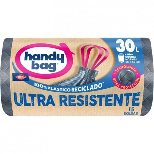Bolsas de Basura Ultra Resistente 100% Plástico Reciclado HANDY BAG 30l 15 ud - 14.78 ud - Imagen del producto en Findit