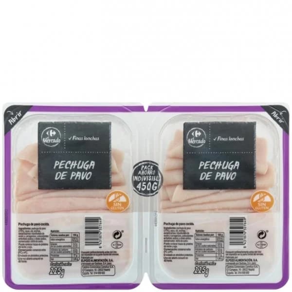 Pechuga de pavo en lonchas Carrefour El Mercado sin gluten 2x200 g - 0.4 kg - Imagen del producto en Findit
