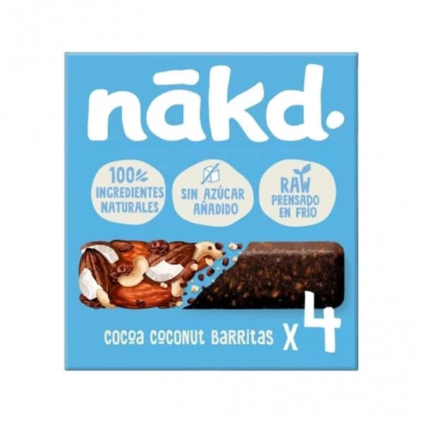 Barritas de cacao y coco Nakd sin azúcar añadido pack de 4 unidades de 35 g. - 0.14 kg - Imagen del producto en Findit