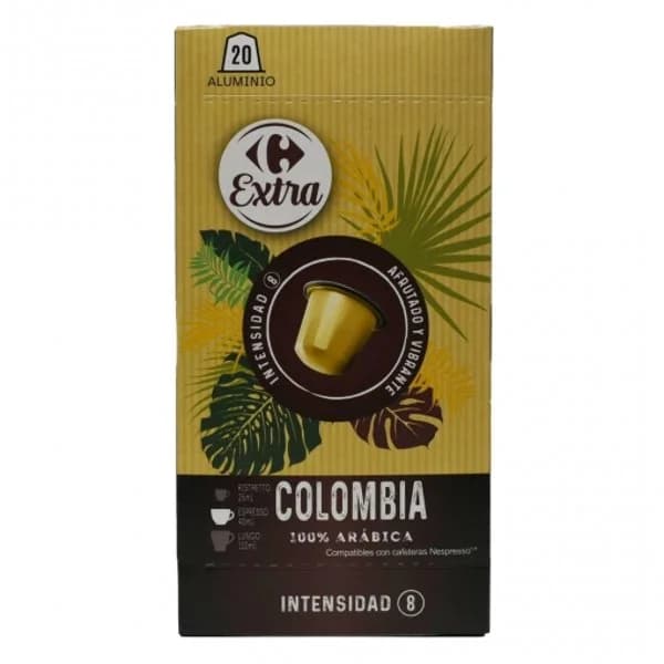 Café Colombia en cápsulas Carrefour Extra compratibles con Nespresso 20 ud. - 19.95 ud - Imagen del producto en Findit