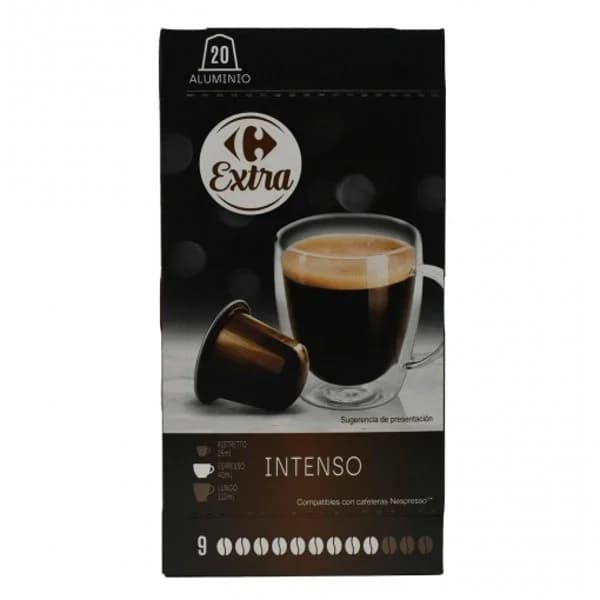 Café intenso en cápsulas Carrefour Extra compatible con Nespresso 20 ud. - 19.95 ud - Imagen del producto en Findit