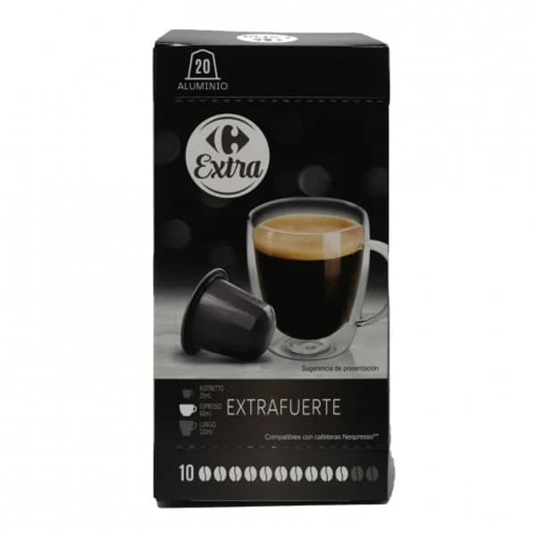 Café extrafuerte en cápsulas Carrefour Extra compatible con nespresso 20 ud. - 19.95 ud - Imagen del producto en Findit