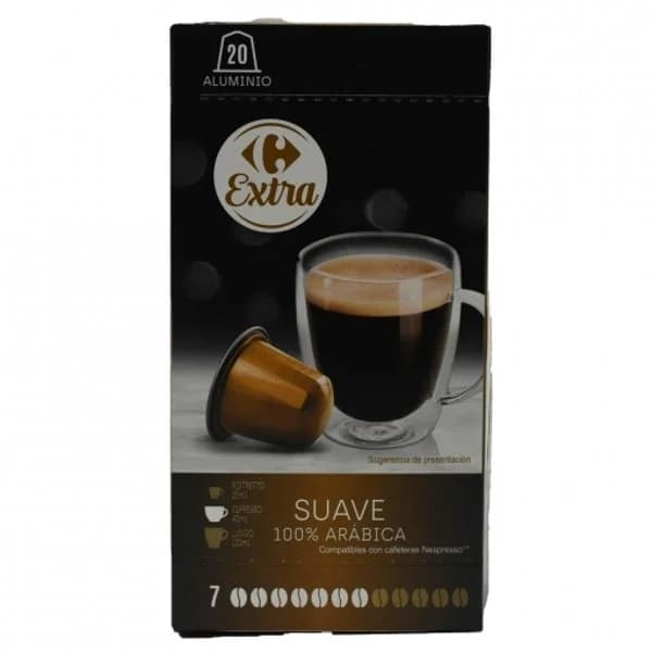 Café suave en cápsulas Carrefour Extra compatible con Nespresso 20 ud. - 19.95 ud - Imagen del producto en Findit
