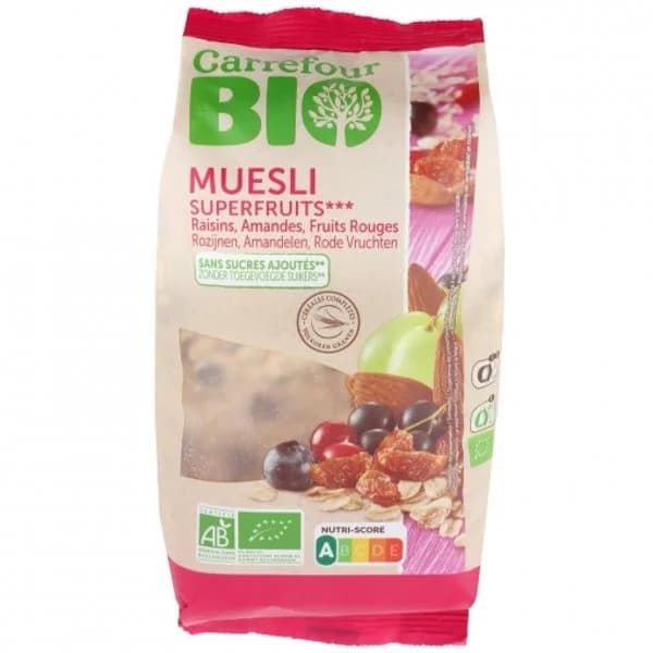 Muesli ecológico Superfruits Carrefour Bio sin azúcar añadido 375 g. - 0.38 kg - Imagen del producto en Findit