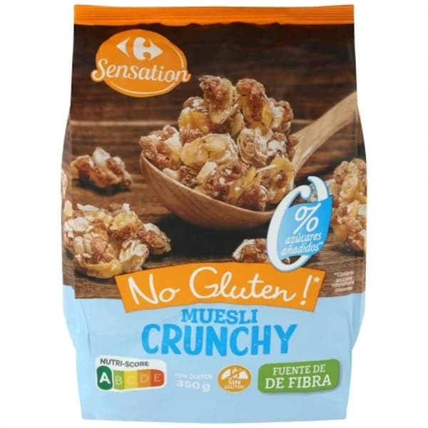 Muesli crujiente Carrefour Sensation sin gluten y sin azúcar añadido 350 g. - 0.35 kg - Imagen del producto en Findit