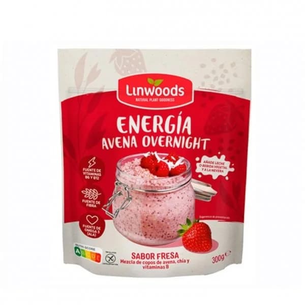 Copos de avena con chía y vitaminas B sabor fresa Linwoods sin gluten y sin azúcar añadido doy pack 300 g. - 0.3 kg - Imagen del producto en Findit