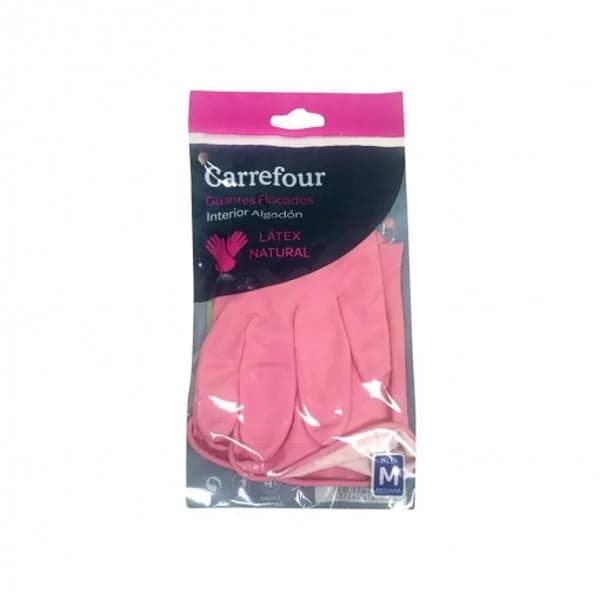 2 Guantes flocados de Látex Carrefour  M - Rosa - 1 ud - Imagen del producto en Findit