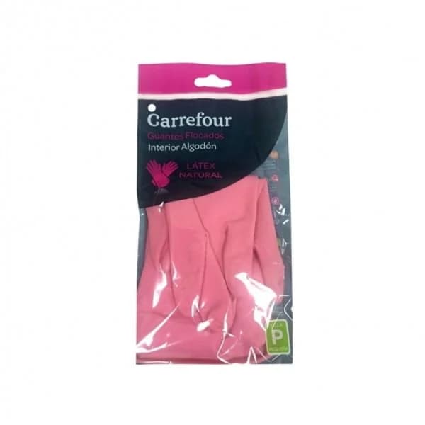 2 Guantes flocados de Látex Carrefour  P - Rosa - 1 ud - Imagen del producto en Findit