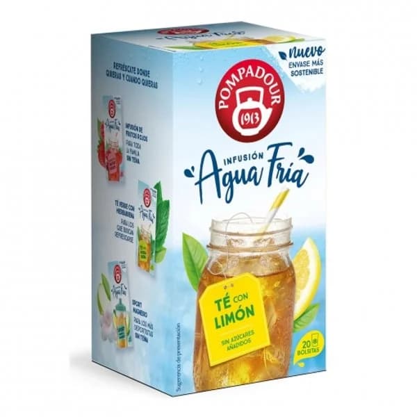 Té con limón en bolsitas Agua Fria Pompadour sin azúcar añadido 20 ud. - 1 ud - Imagen del producto en Findit