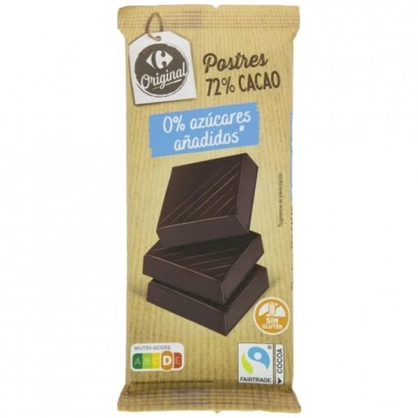 Chocolate negro 72% cacao especial postres Carrefour Original sin gluten y sin azúcar añadido 200 g. - 0.2 kg - Imagen del producto en Findit