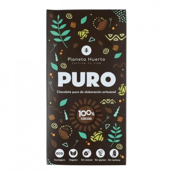 Chocolate puro 100% cacao ecológico Planeta Huerto sin gluten y sin lactosa 100 g. - 0.1 kg - Imagen del producto en Findit