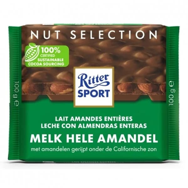 Chocolate con leche y almendras enteras Ritter Sport 100 g. - 0.1 kg - Imagen del producto en Findit