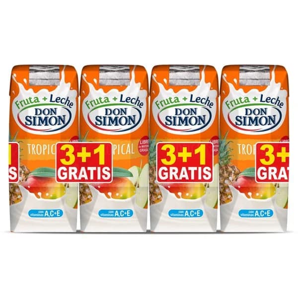 Bebida de zumo de frutas y leche tropical Don Simón brik 3+1 x 330 ml - 1 ud - Imagen del producto en Findit