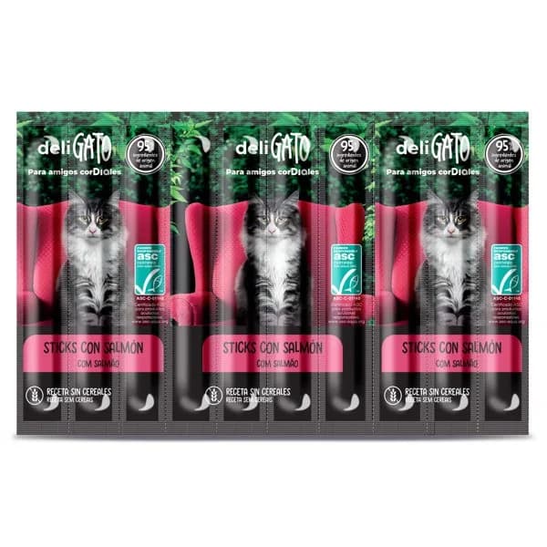 Snack para gatos sticks de salmón Deligato Dia bolsa 10 unidades - 0.05 kg - Imagen del producto en Findit