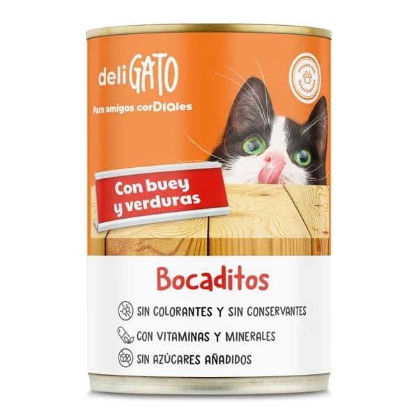 Alimento para gatos bocaditos con buey y verduras Deligato Dia lata 400 g - 0.4 kg - Imagen del producto en Findit