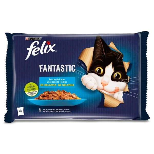 Alimento para gatos fantastic sabor festín del mar 4 unidades Felix bolsa 340 g - 0.34 kg - Imagen del producto en Findit