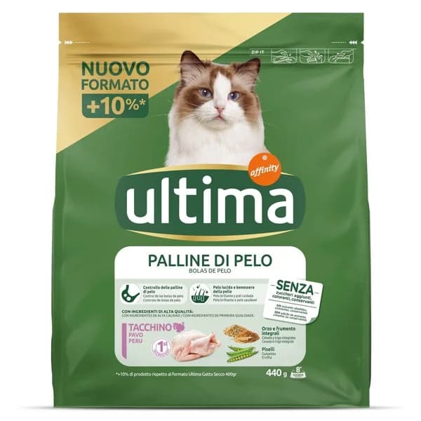 Alimento para gatos esterilizados anti bolas de pelo con pavo Ultima bolsa 440 g - 0.44 ud - Imagen del producto en Findit
