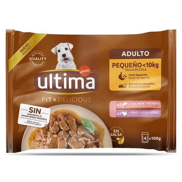 Alimento para perros mini adultos mix salmón/pavo Ultima bolsa 4 x 100 g - 0.4 kg - Imagen del producto en Findit