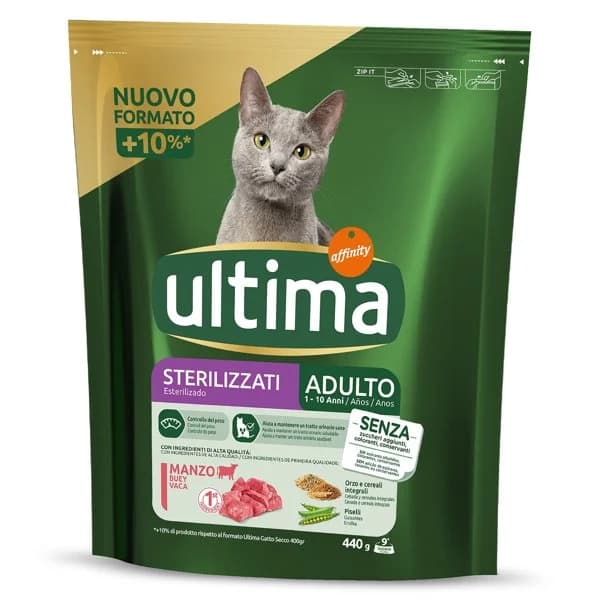 Alimento para gatos esterilizados con buey Ultima bolsa 440 g - 0.44 ud - Imagen del producto en Findit