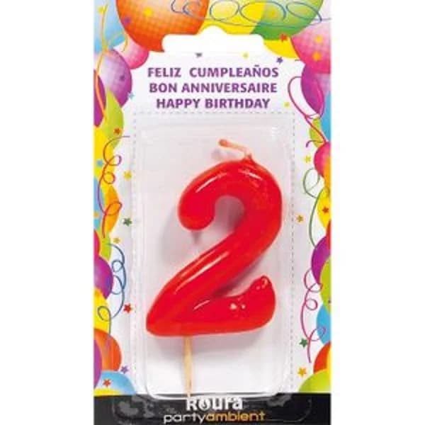 Vela de Aniversario Roja, Número 2 - 1 ud - Imagen del producto en Findit