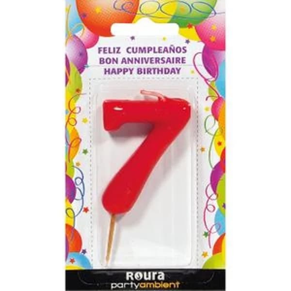Vela de Aniversario Roja, Número 7 - 1 ud - Imagen del producto en Findit