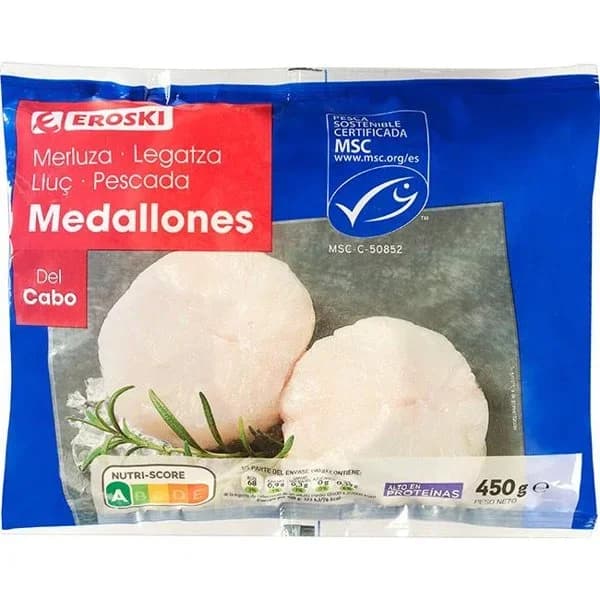 Medallones de merluza EROSKI, bolsa 450 g - 1 ud - Imagen del producto en Findit