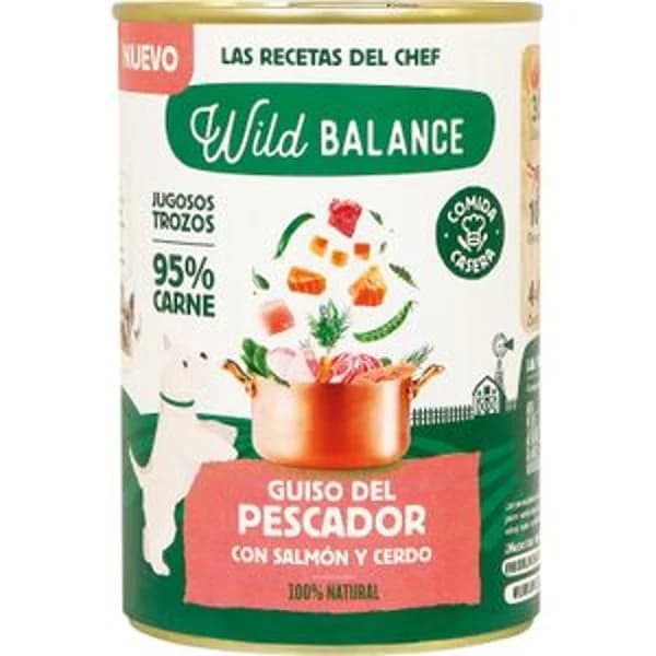 Comida natural perro lata Guiso de salmón y cerdo - 0.4 kg - Imagen del producto en Findit