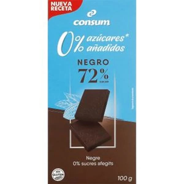 Chocolate Negro 72% Cacao sin Azúcar - 0.1 kg - Imagen del producto en Findit