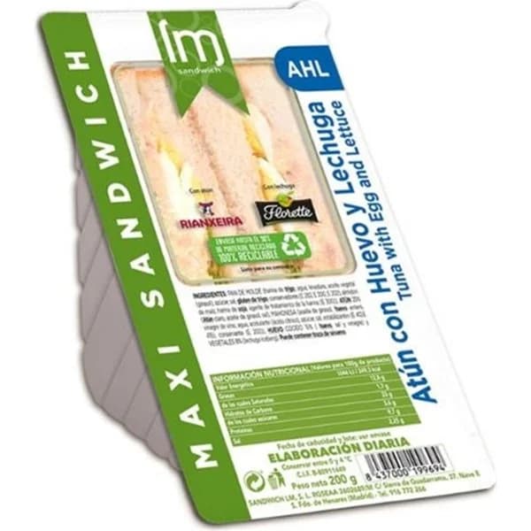 Sandwich Atun Con Huevo Maxi - 0.2 kg - Imagen del producto en Findit