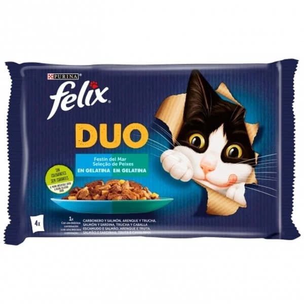 Gelatina selección de pescados para gato adulto Felix Duo Purina 4x85 g - 0.34 kg - Imagen del producto en Findit